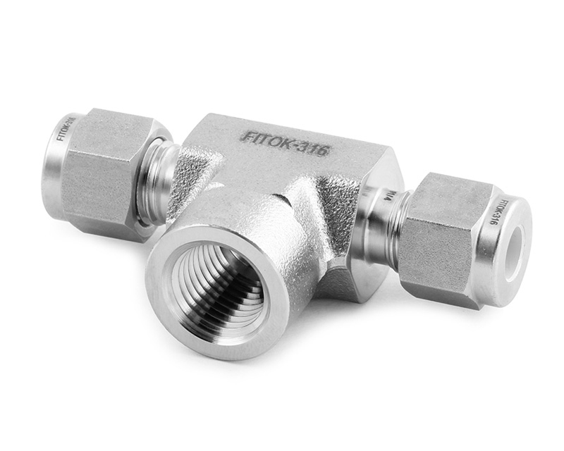316 SS, FITOK 6 Series Tube Fitting, Female Branch Tee, 12mm O.D. × 12mm O.D. × 1/2 Female NPT