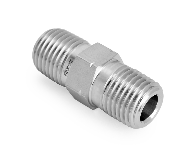 316 SS,Pipe Fitting,Hex Nipple 3/8"Male NPT × 3/8"Male ISO Tapered Thread