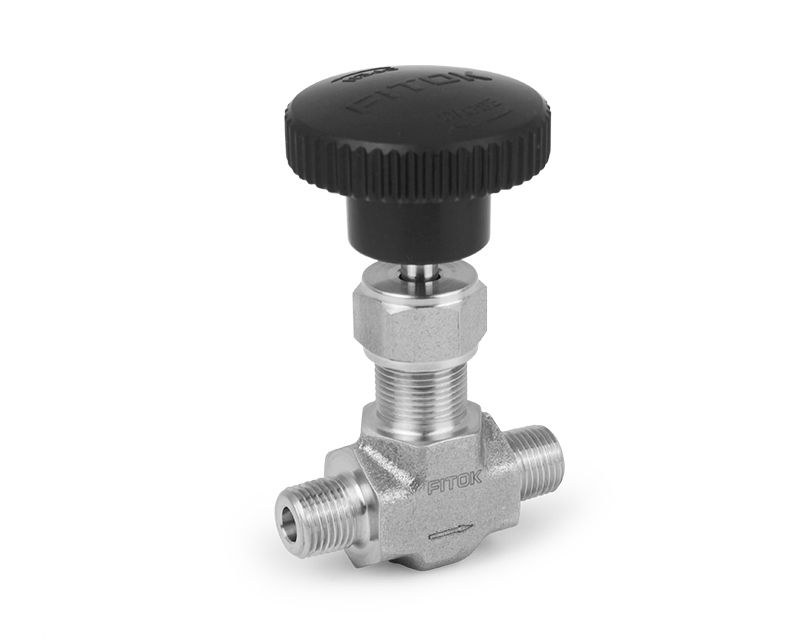 Needle Valve, Body: 316SS, MWP: 3,000psig, Packing: PTFE, Conn.: 1/2in. x 1/2in. (M)NPT, Orifice:6.4mm, Cv:0.7, Black Knob Handle