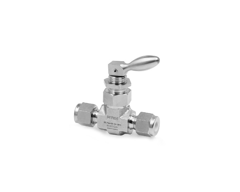 Needle Valve, Body: 316SS, MWP: 200psig, O-ring: FKM, Stem Tip: PTFE, Conn.: 10mm x 10mm Tube OD, 2-Ferrule, Orifice:6.4mm, Cv:0.7, Toggle Type